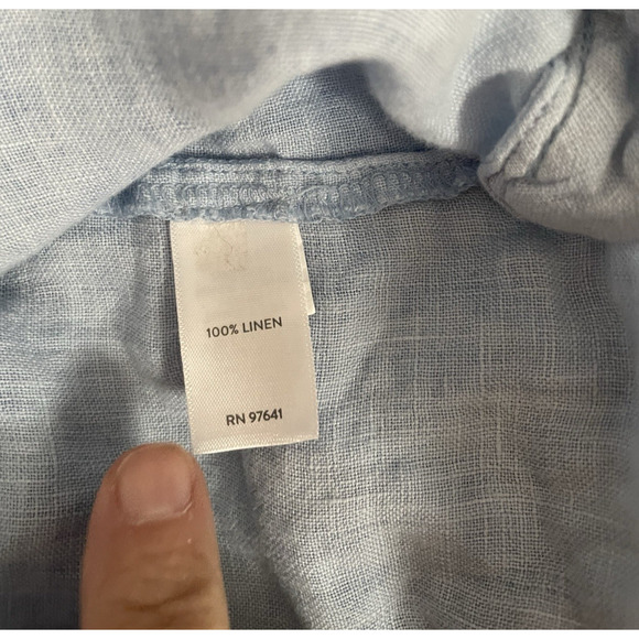 J Jill Love Linen Shirt Womens Size Large Button Up Blue Long Sleeve Top Blouse - Picture 4 of 7